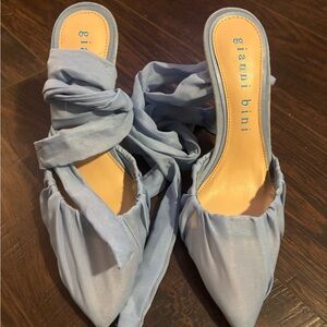Gianni Bini Pale Blue Pointed-Toe Wrap Mules